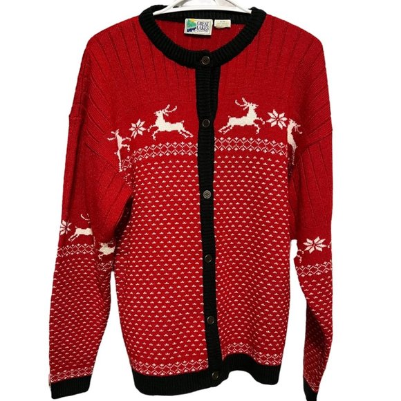 Vintage Great Lakes holiday red knit cardigan - Picture 2 of 9